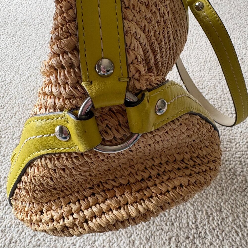 Coach 22904 Vintage Y2K Green Leather + Wicker Raffia Tote Summer Classic Preppy - Picture 14 of 16